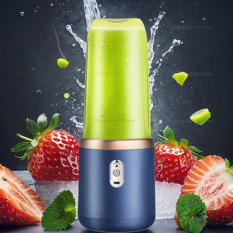 Double Cup Portable Fruit Juice Blender 6 Blades USB Rechargeable Wireless Juicer Machine 400Ml Personal Juice Extractor