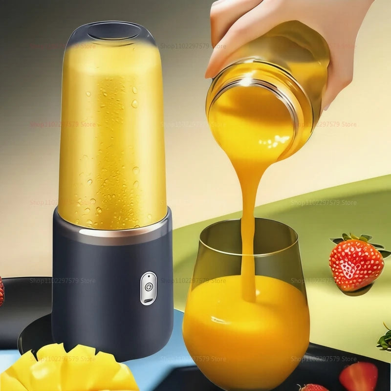Double Cup Portable Fruit Juice Blender 6 Blades USB Rechargeable Wireless Juicer Machine 400Ml Personal Juice Extractor