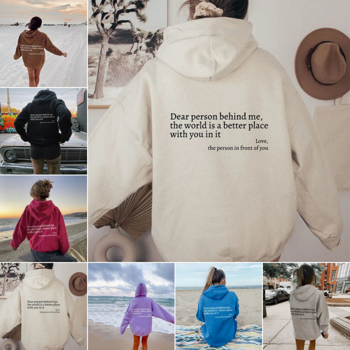 Dear Person behind Me,The World Is a Better Place,With You in It,Love,The Person in Front of You,Women'S Plush Letter Printed Kangaroo Pocket Drawstring Printed Hoodie Unisex Trendy Hoodies